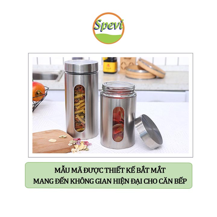 Hộp Đựng Thực Phẩm SPEVI Bằng Thủy Tinh Bọc Inox Không Gỉ Đủ Loại Kích Thước Hình Trụ Tròn Chất Liệu Cao Cấp - Hàng Chính Hãng