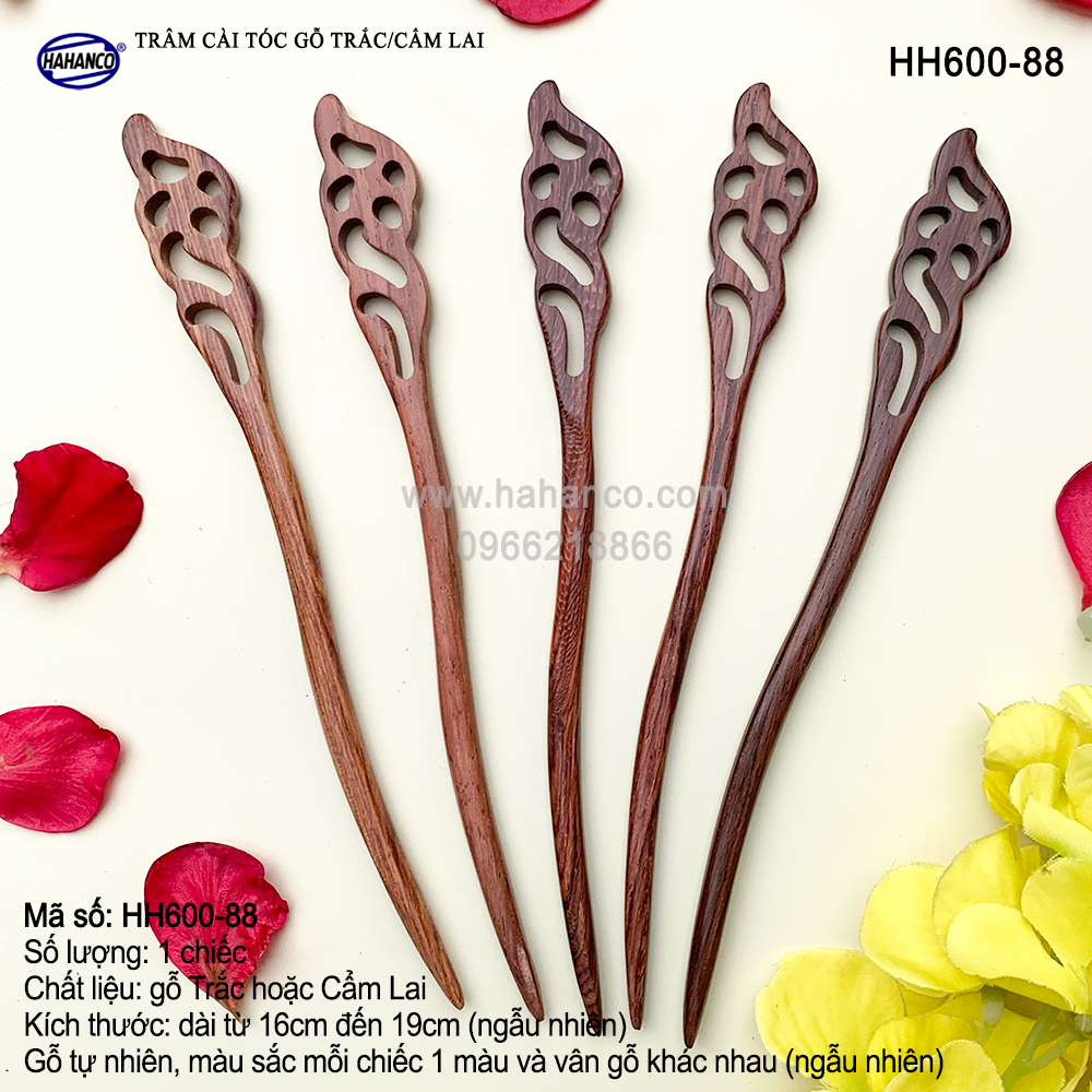 Trâm cài tóc bằng gỗ Cẩm Lai/Trắc HH600 - phong cách cổ trang, điêu khắc sang chảnh HOT TREND cho nữ - HAHANCO