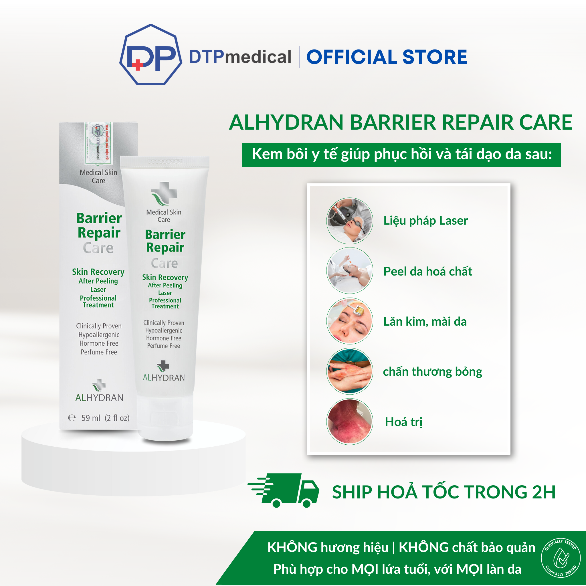 Kem bôi y tế dành cho phục hồi thẩm mỹ y khoa xạ trị, laser, peel da Barrier Repair Care 59ml làm mềm và làm dịu da