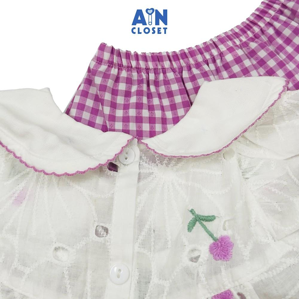 Bộ quần áo Ngắn bé gái họa tiết Caro Hoa Tím Cotton - AICDBGVJPB9U - AIN Closet