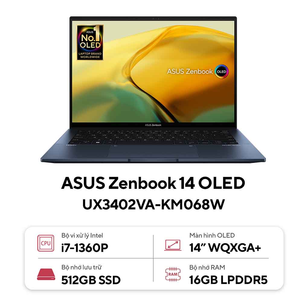 Laptop Asus Zenbook 14 OLED UX3402VA-KM068W (Intel Core i7-1360P | 14 inch OLED WQXGA+) - Hàng Chính Hãng
