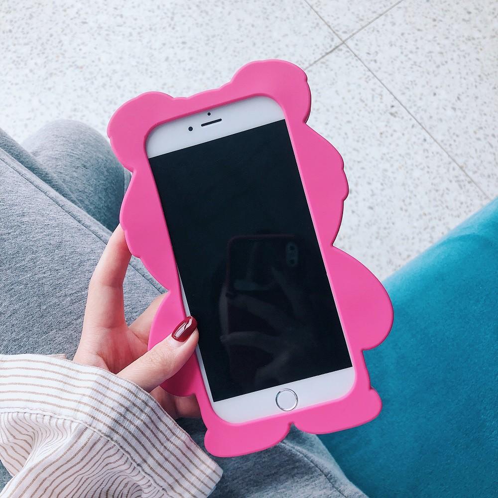 Ốp điện thoại bảo vệ hình chú gấu màu dâu tây 3D dễ thương dành cho iPhone 6 6s 7 8 Plus X Xs Max Xr 11 Pro Max