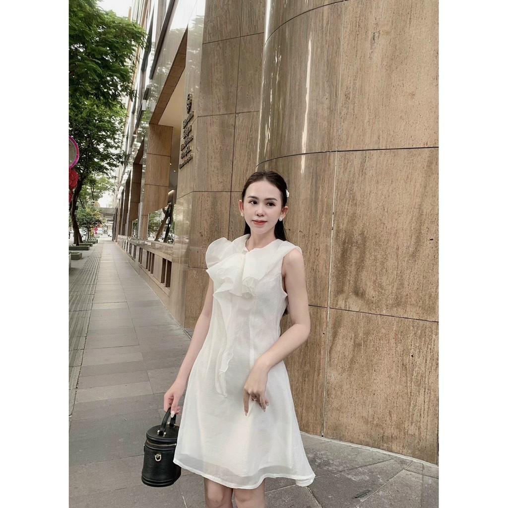ĐẦM DỰ TIỆC VOAN KÍNH CỔ TRÒN PHỐI BÈO CỔ DÁNG XÒE