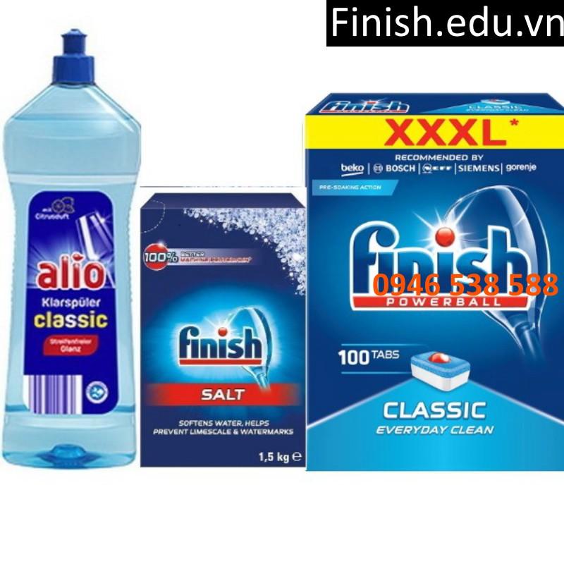 Combo viên finish 100 viên + muối finish 1.5kg + Nước làm bóng alio 1 lít dùng cho máy rửa bát