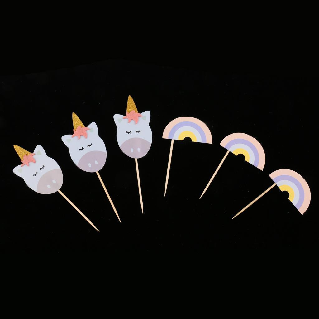 2x12pcs Set Cartoon Unicorn Party Cupcake Picks Rainbow Cake Topper Decoration