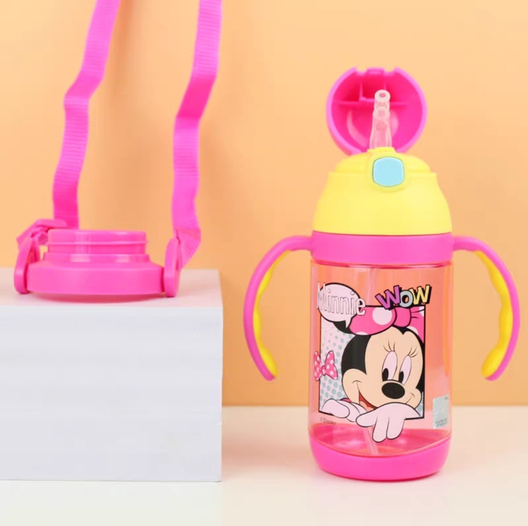 Bình nước ống hút đeo chéo cầm tay tritan cao cấp Disney Minnie 350ml cho trẻ em 5852