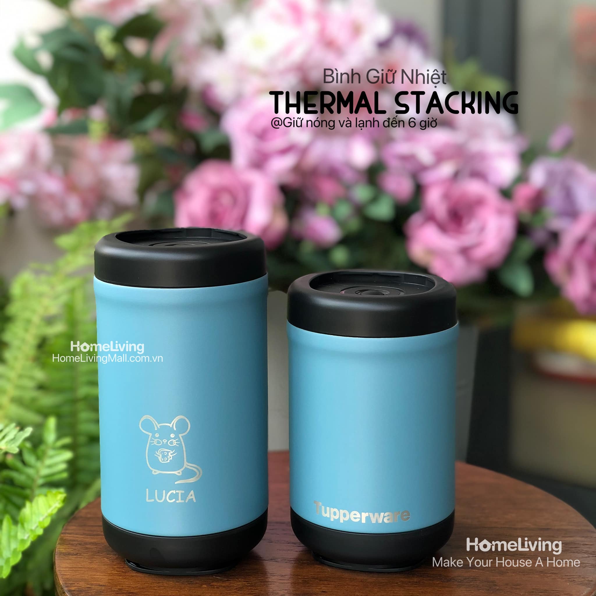 Bình Giữ Nhiệt Tupperware Stacking Thermal - Xanh Đen Nhám