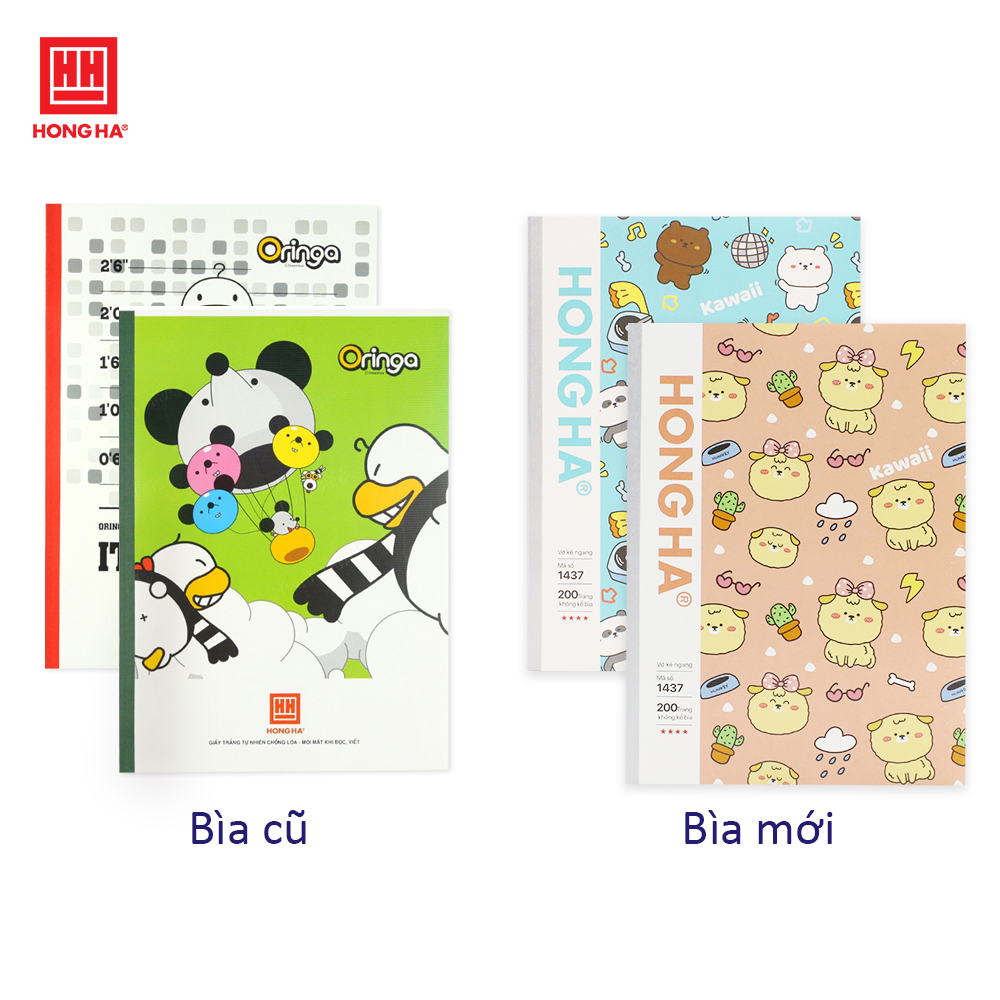 Vở kẻ ngang 200 trang ép keo gáy dán Study Oringa Hồng Hà - 1437