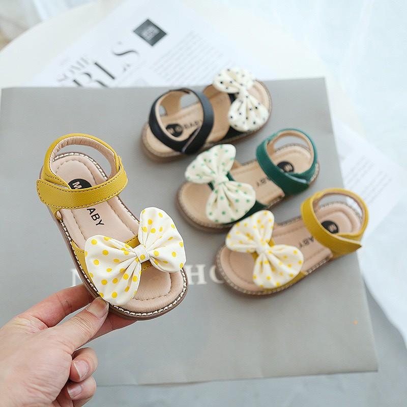 Dép Sandal trẻ em MG Nơ chấm bi baby màu đen cho bé gái từ 1 đến 5 tuổi