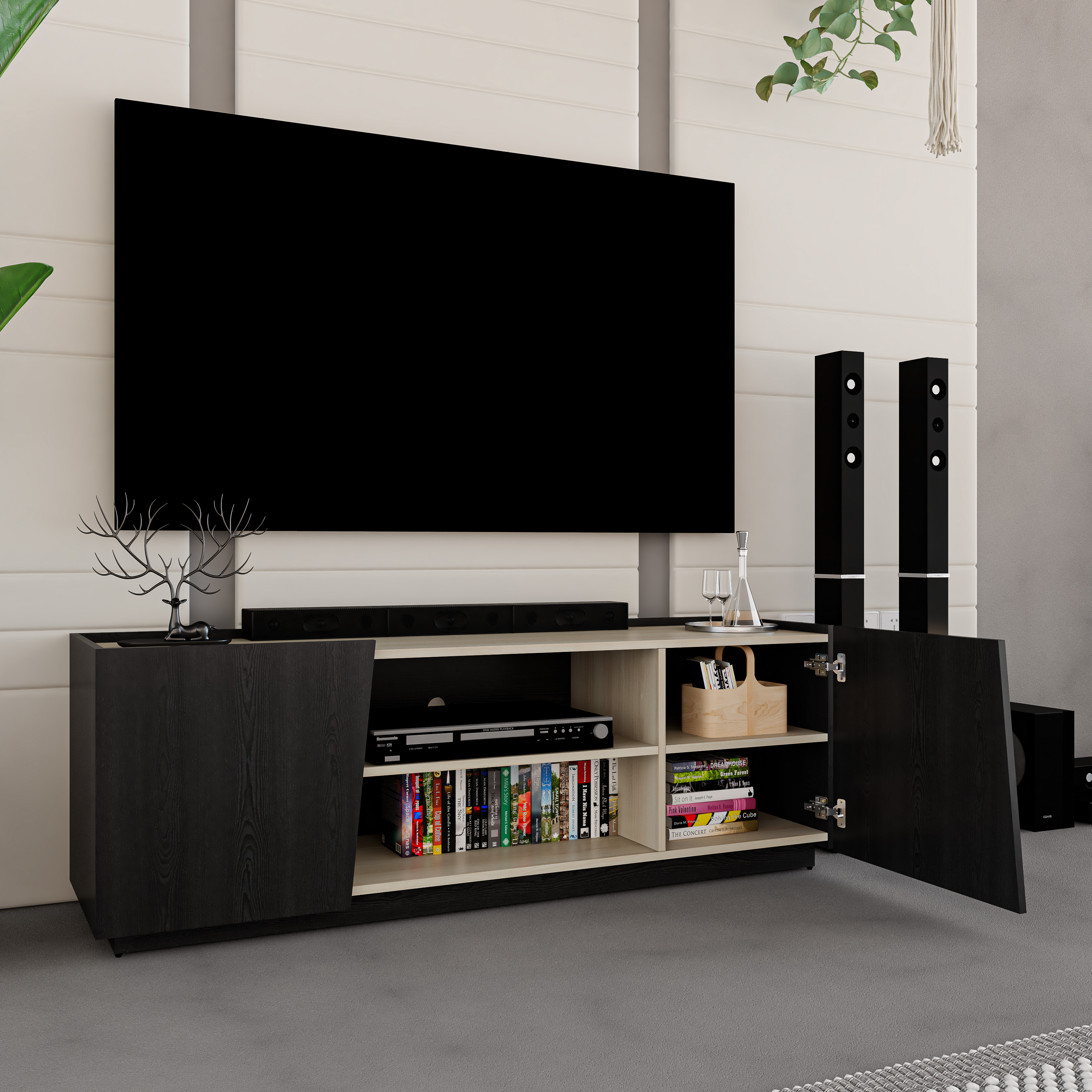 VIGGO, Kệ TV 2 cửa mở, 160cm x 40cm x 54cm , KTV_048