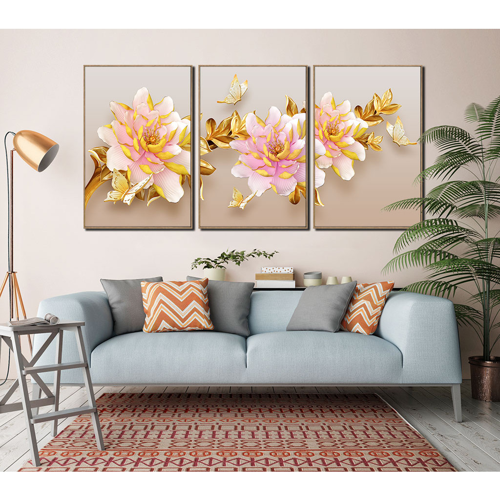 Bộ 3 tranh Canvas treo tường trang trí nghệ thuật - Hoa Lá - 30cmx40cm