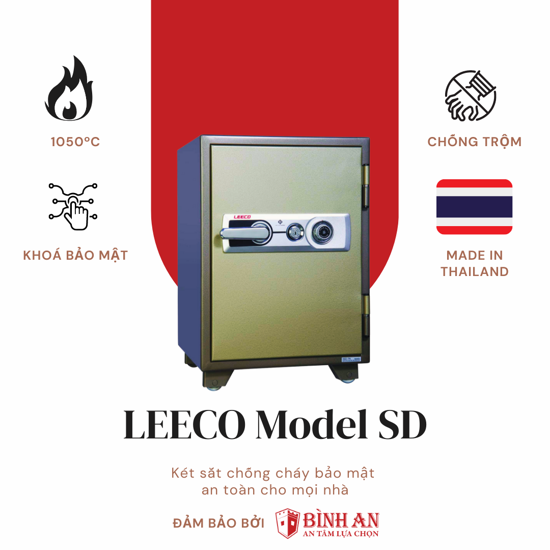 Két sắt Thái Lan LEECO SD Nặng 105kg, Cao 67cm, Chịu Nhiệt Độ 1050 Độ C Trong 120 Phút, Chống Trộm Cao Cấp - Hàng Chính Hãng