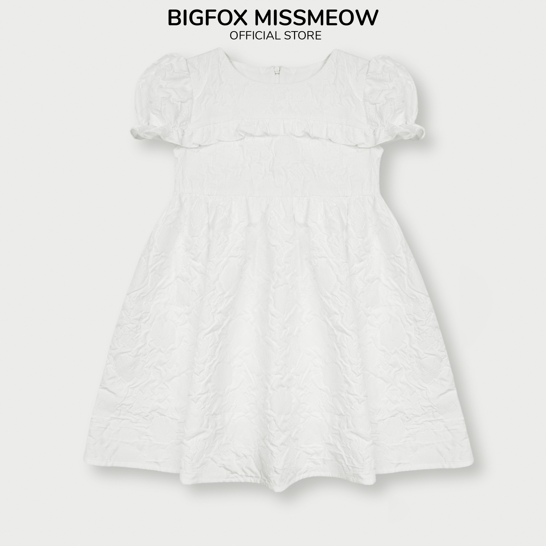 Đầm váy cho bé gái Bigfox Miss Meow size đại mùa hè tay phồng dáng babydoll vải taffeta hoa trắng size trẻ em 3-11 tuổi