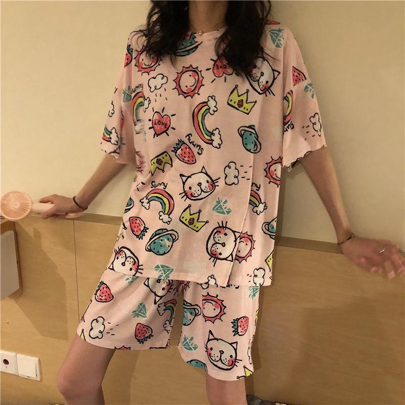 Bộ Đồ Ngủ Áo Tay Ngắn + Quần Short Xinh Xắn Cho Nữ