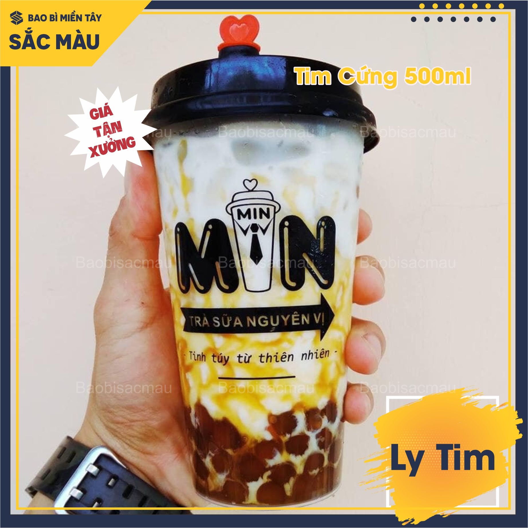 Sỉ 50 cốc/ ly nhựa tim 500ml và 700ml kèm nắp tim màu ngẫu nhiên