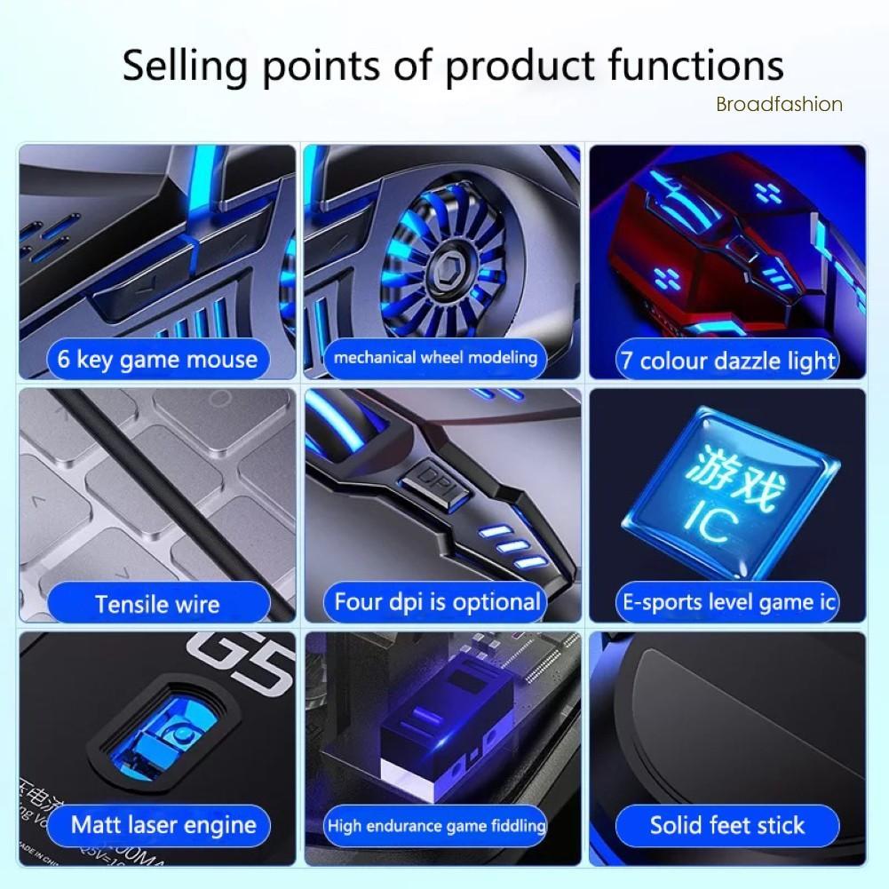 Chuột Máy Tính Có Dây Đèn Led 6 Nút 3200dpi