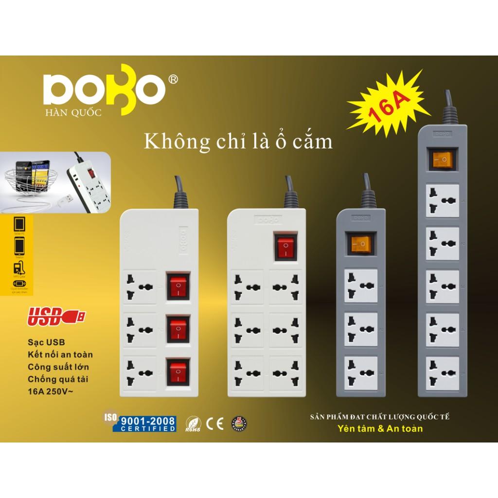 Ổ Cắm Kèm Cổng USB DoBo 6D 16A - 6 Ổ cắm 3 Mét