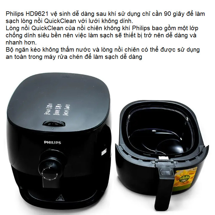 Nồi chiên không dầu Philips HD9621/91 dung tích 3 lít công suất tối đa 1300W - Hàng Nhập Khẩu