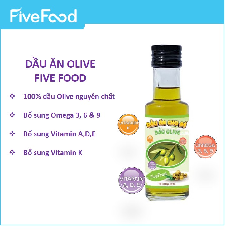 Dầu Olive nguyên chất cho bé ăn dặm FiveFood  nhập khẩu từ Italia - Chai 100ml