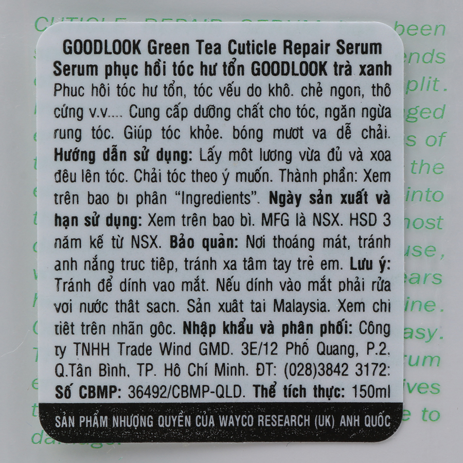 Serum Phục Hồi Tóc Hư Tổn GOODLOOK Green Tea Cuticle Repair Serum (150ml)