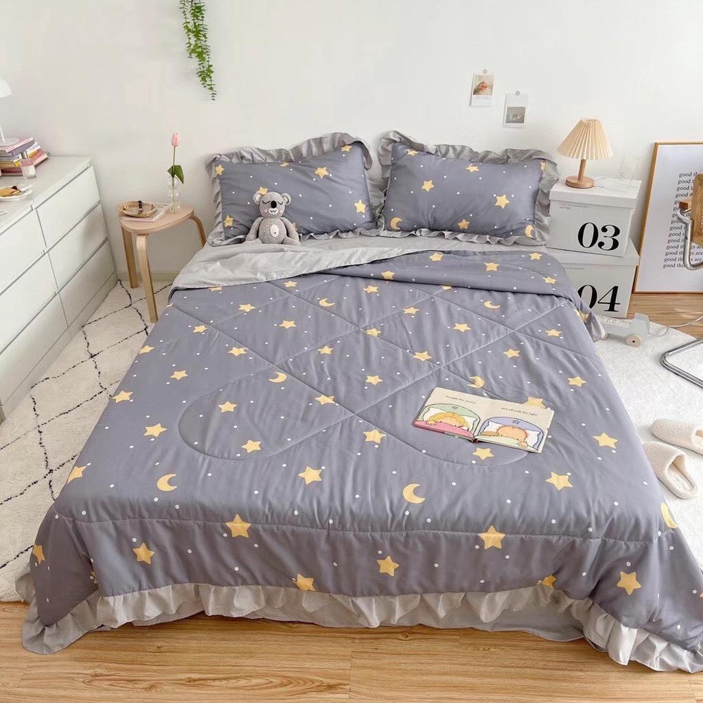 Bộ Chăn Ga Gối Cotton Đũi Bèo 4 Món Chăn Chần Hè Mẫu Mới Nhất