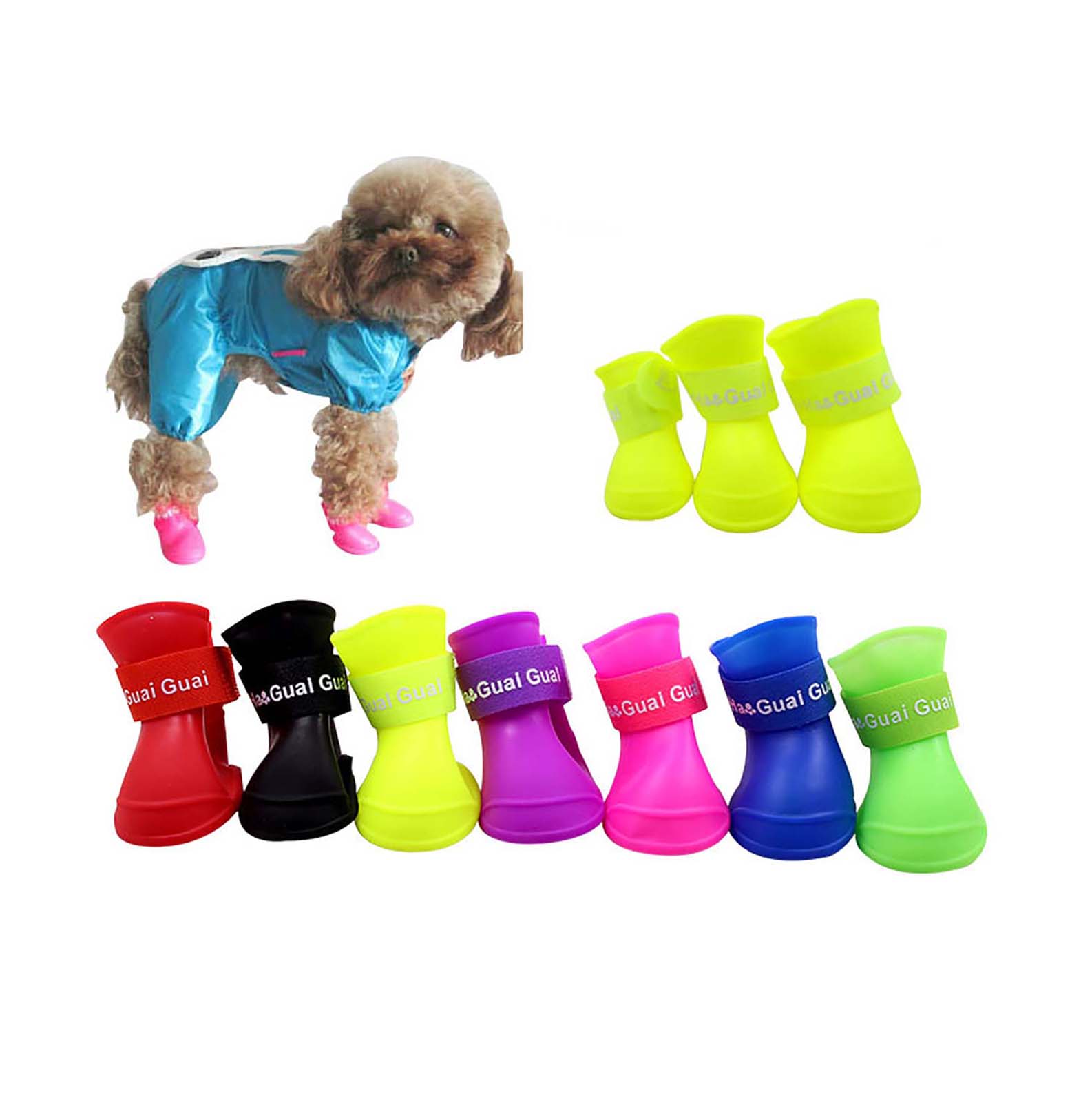 Set 4 Chiếc Giày Đi Mưa Dành Cho Chó Mèo Đủ Size Nhiều Màu Dễ Thương - MÀU NGẪU NHIÊN