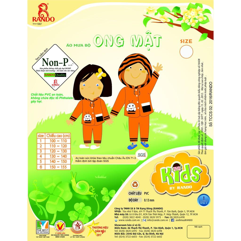Áo Mưa Bộ Trẻ Em RANDO Cao Cấp Chính Hãng Nhựa Nhiều Màu Đẹp Cute 2 tuổi trở lên Dành Cho Bé Trai Bé Gái GIÁ SỈ ONGMAT