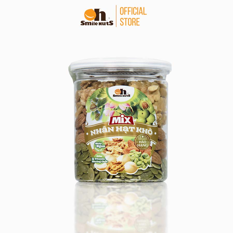 Mix Nhân Hạt Khô Smile Nuts  | Hạt Dinh Dưỡng đã tách vỏ gồm nhân óc chó, hạnh nhân tách vỏ và nhân hạt bí xanh