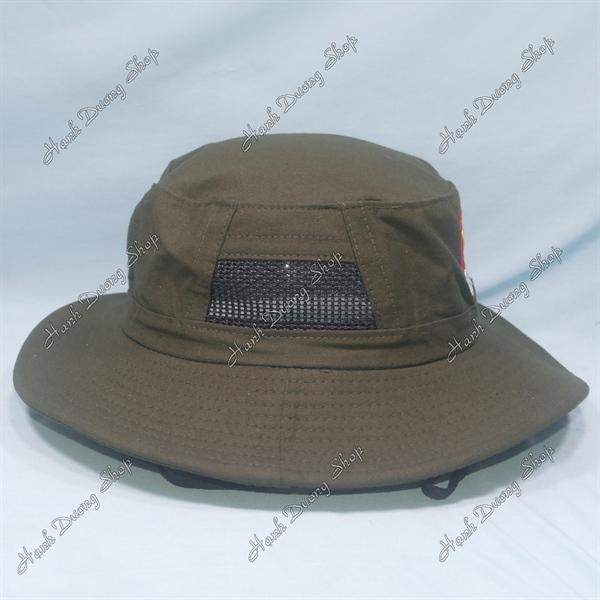 Nón tai bèo nón lính nam thêu Lá Cờ Việt Nam size đầu 60cm, có lỗ thông gió bên hông nón - Nâu nhạt