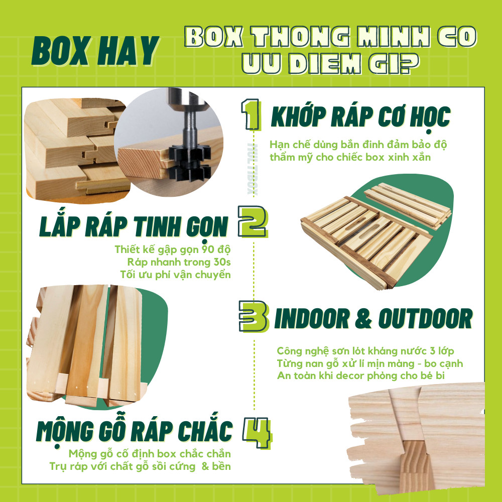 Thùng Gỗ Pallet, Thùng Gỗ Đa Năng Lắp Ráp, Hộp Khay Gỗ Pallet Decor Làm Đôn Chậu Gỗ, Bàn Trà, Thùng Đựng Đồ Chơi Size 40x22x16cm