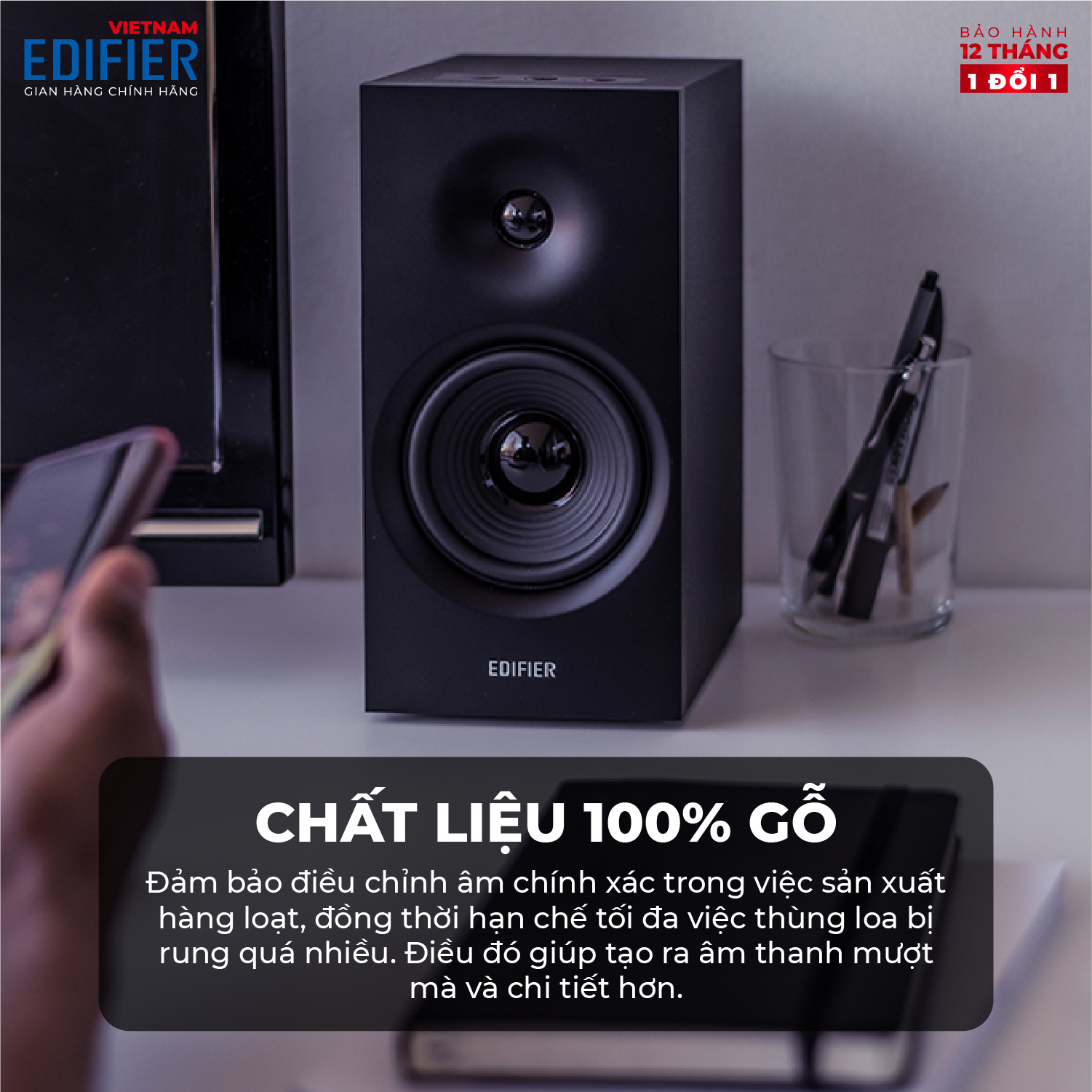 Bộ loa Bluetooth Bookshelf EDIFIER R1080BT Bass 4inch Treble 19mm silk dome - Hàng chính hãng