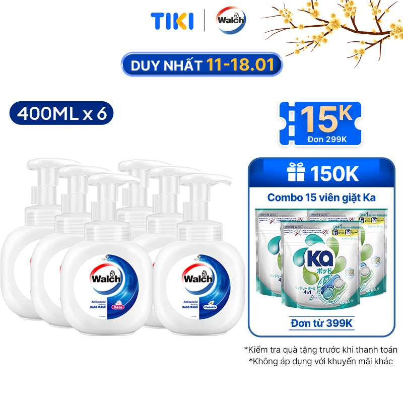 Combo 6 Bọt rửa tay kháng khuẩn Walch dưỡng da tay mềm mịn
