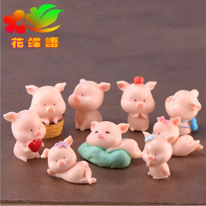 Mô hình 09 chú lợn hồng ngộ nghĩnh trang trí tiểu cảnh, móc chìa khóa, DIY