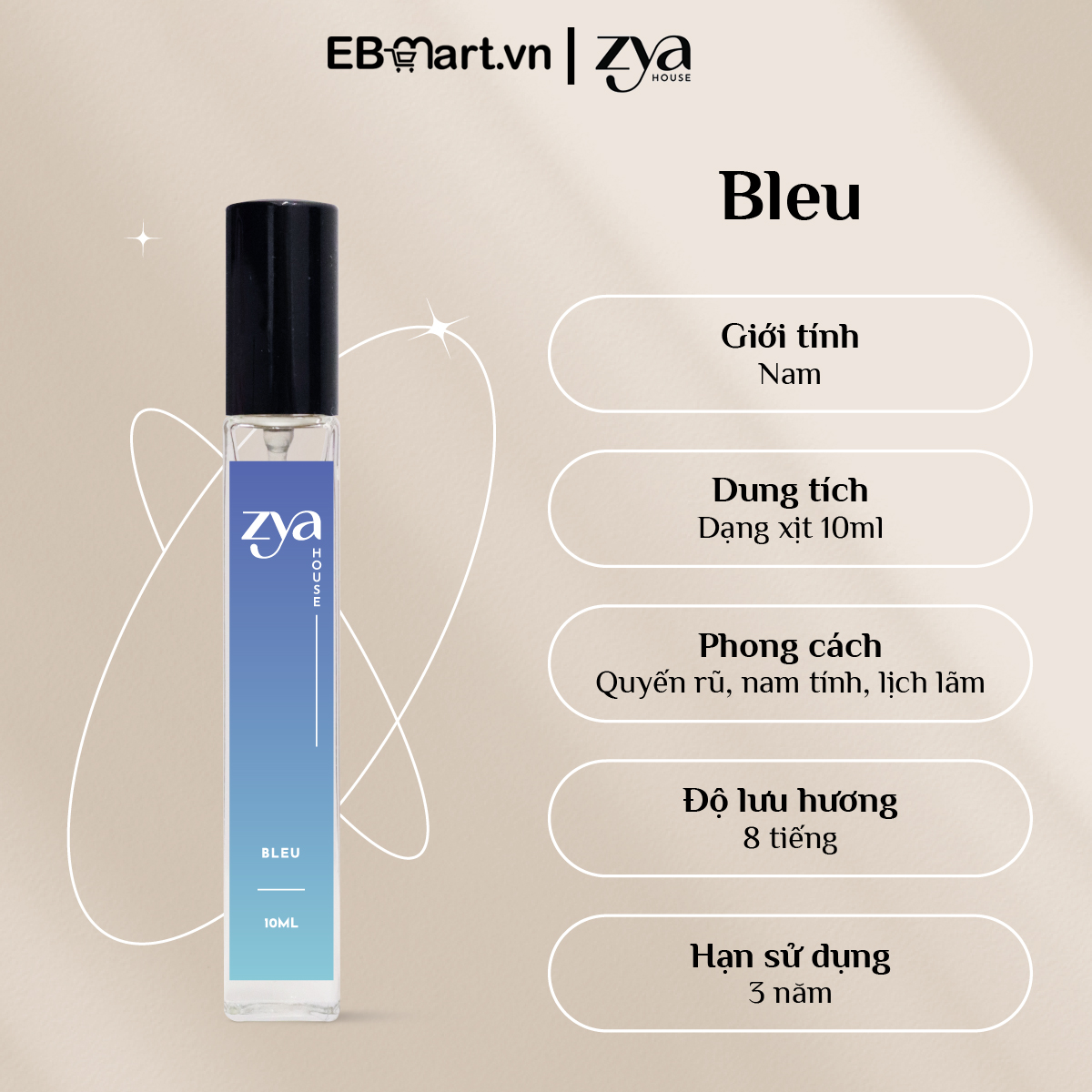 Nước hoa nam ZYA Bleu dung tích 10ml mùi hương gỗ thanh | EBMart