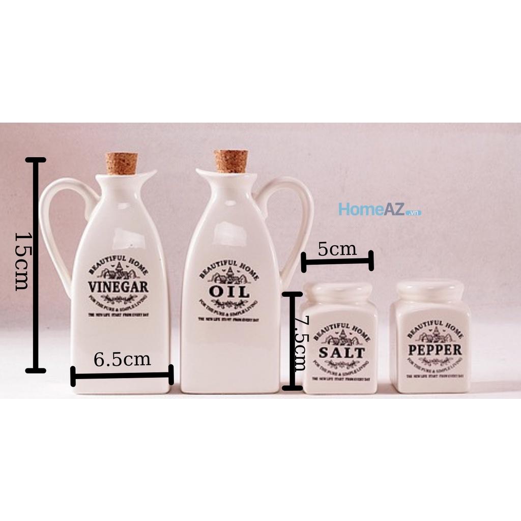 Bộ đựng gia vị nhà bếp bằng sứ cao cấp, đẹp LALIN có in tên trên lọ mã AZDTT003