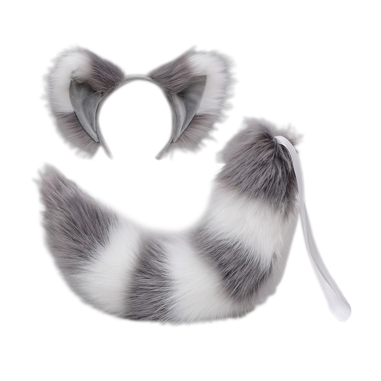 Cats Ears Hair Hoop Large Tail Cosplay Headband Props Fancy Dress Costume Furry Decor Headwear for Carnival, Performance, Halloween, Party