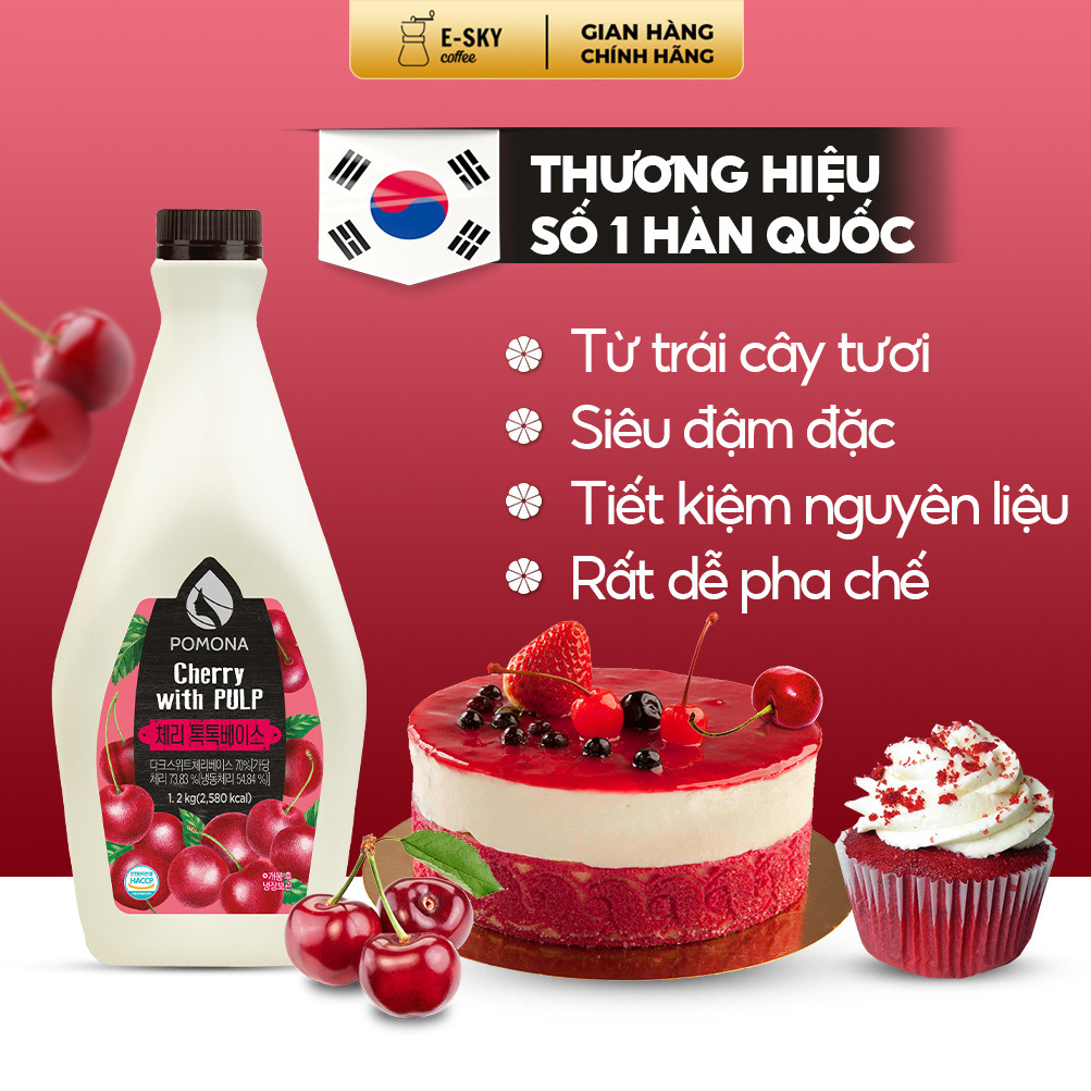 Mứt Anh Đào Cô Đặc Pomona Cherry Concentrate Nguyên Liệu Pha Chế Trà Sữa Trà Trái Cây Hàn Quốc Hàn Quốc 1,2kg