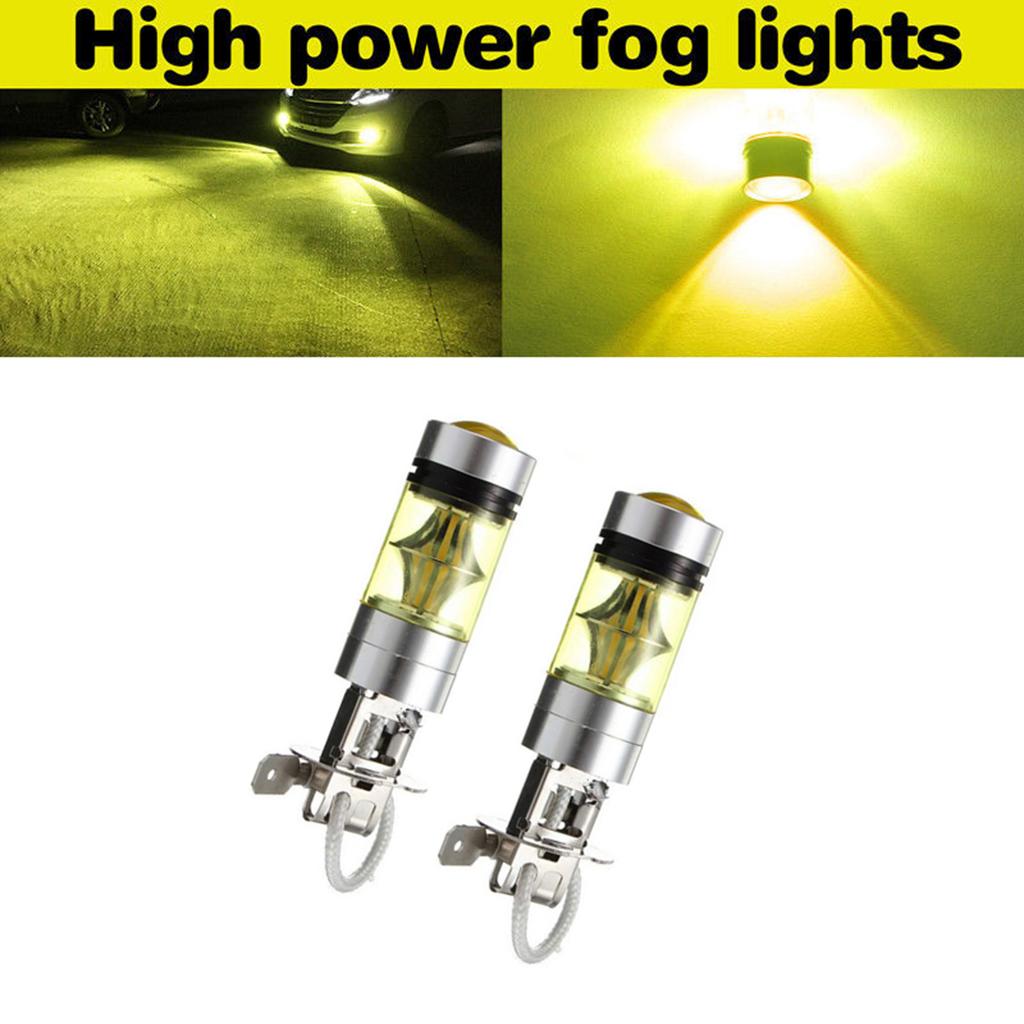 2Pcs Car H3 100W Fog Light Yellow 2323 LED DRL Projector Lamp Bulb 4300K