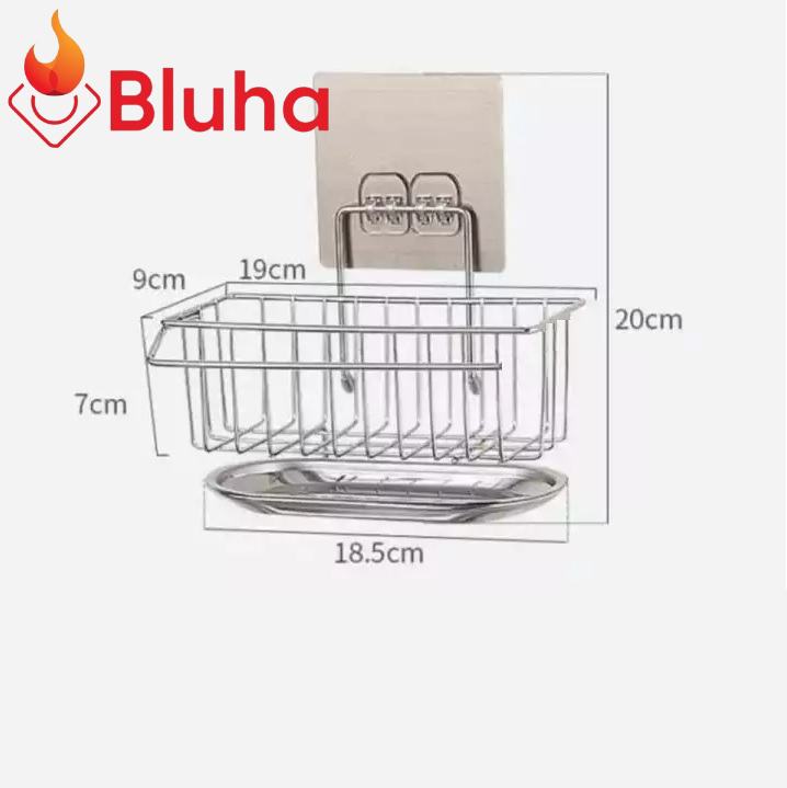 Giá để Giẻ Rửa Bát Dán Tường Inox KRC4 - Giỏ treo đồ rửa chén Kèm Khay Hứng Nước và Thanh phơi khăn tiện dụng không han rỉ
