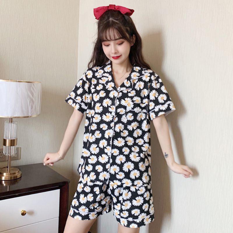 Bộ Quần Áo Ngủ Tay Ngắn Dáng Rộng In Hình Xinh Xắn Hợp Thời Trang Hè Cho Bạn Gái