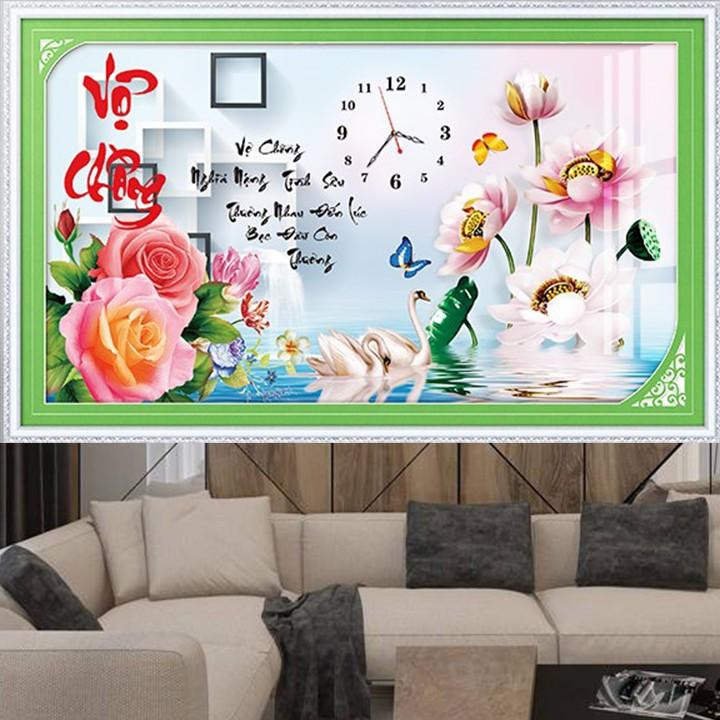Tranh đá vợ chồng thiên nga hoa sen LG-1295 - kích thước: 90 * 55cm.