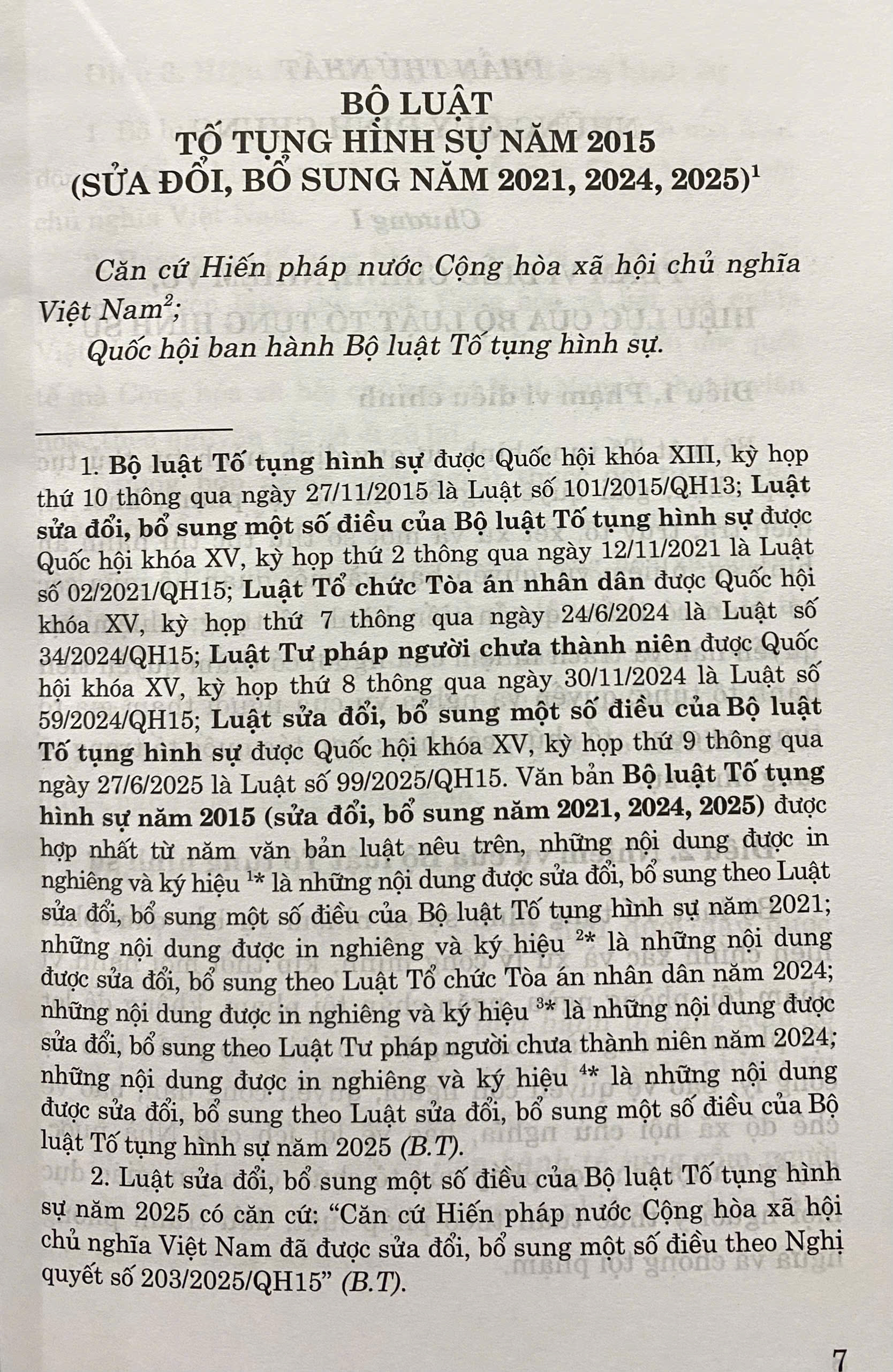 Bộ Luật Tố Tụng Hình Sự Năm 2015 ( Sửa Đổi, Bổ Sung Năm 2021, 2024, 2025 )