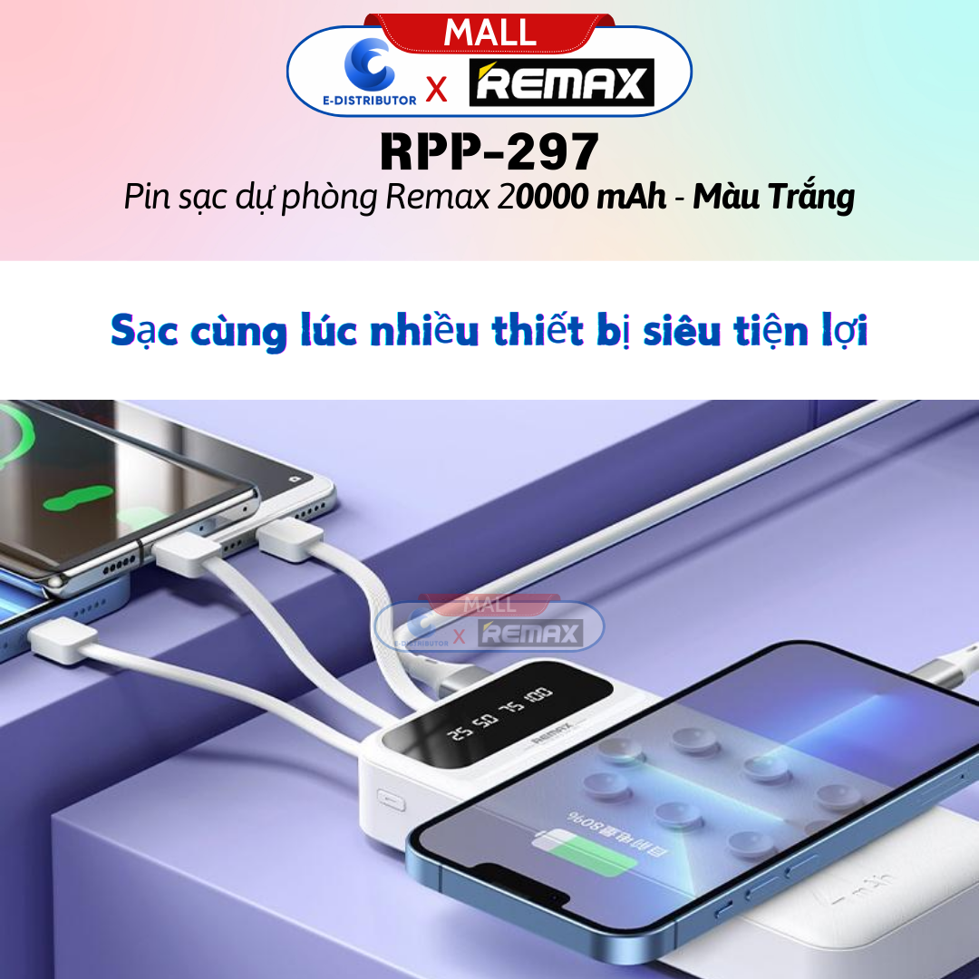 Pin sạc dự phòng Remax RPP-297 20000mAh - Hàng Chính Hãng - Bảo Hành 12 Tháng