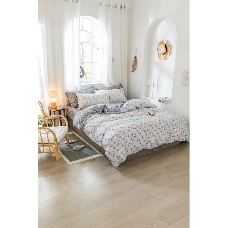 Chăn Ga Gối Cotton Living Hàng Nhập khẩu Cao Cấp 100% 4 Món Nhiều Mẫu Vintage Hoa Nhí Xám Có Thể Dùng 2 Mặt