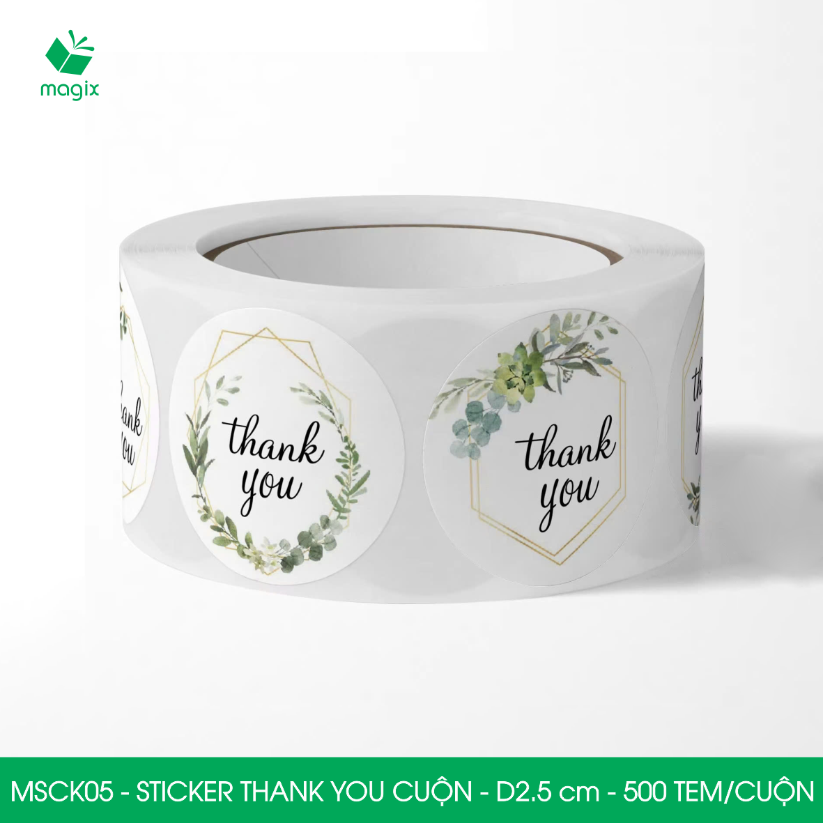 MSCK05 - D2.5 cm - Cuộn 500 sticker thank you tròn, nhãn dán thank you, tem dán cảm ơn