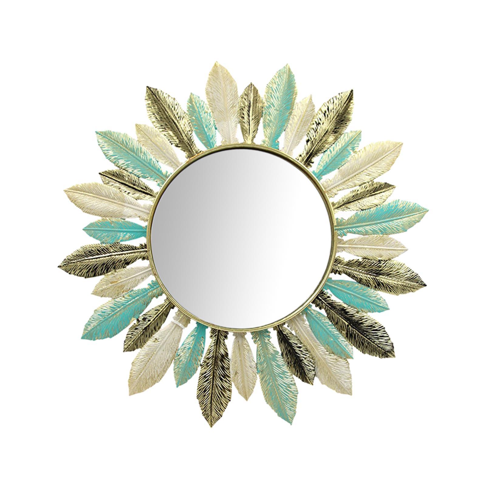 Iron Art Feather Mirror Wall Decor Boho Hanging Mirror for Bedroom Apartment