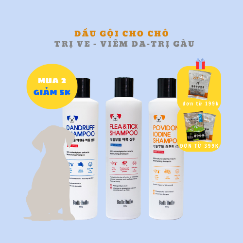 Sữa tắm gội chó chó trị ve, gàu, nấm Budle'Budle Flea & Tick Shampoo Hàn Quốc | Dầu gội cho chó 100% thiên nhiên | Không hoá chất gây hại | An toàn cho thú cưng