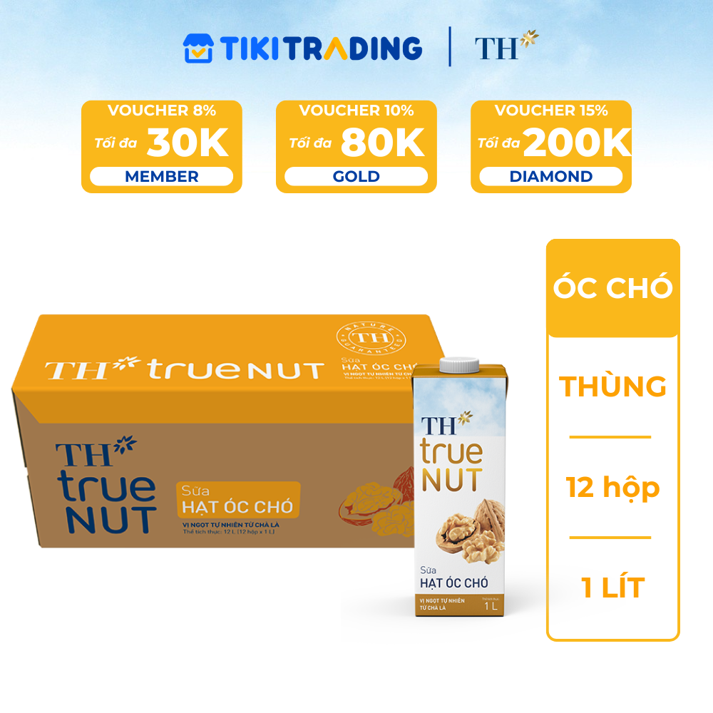 Thùng 12 hộp Sữa hạt Óc Chó TH True NUT 1L