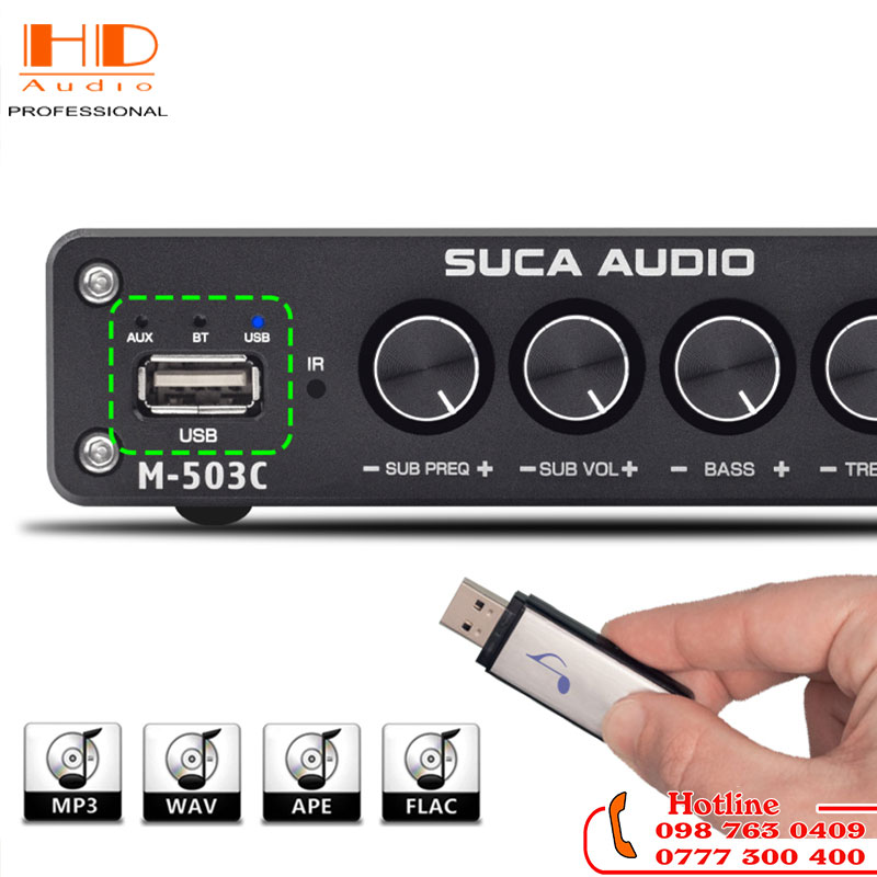 Amply Suca audio M-503C 50W×2+100W Bluetooth 5.0 - Hỗ Trợ USB+ Bluetooth - Hàng Chính Hãng