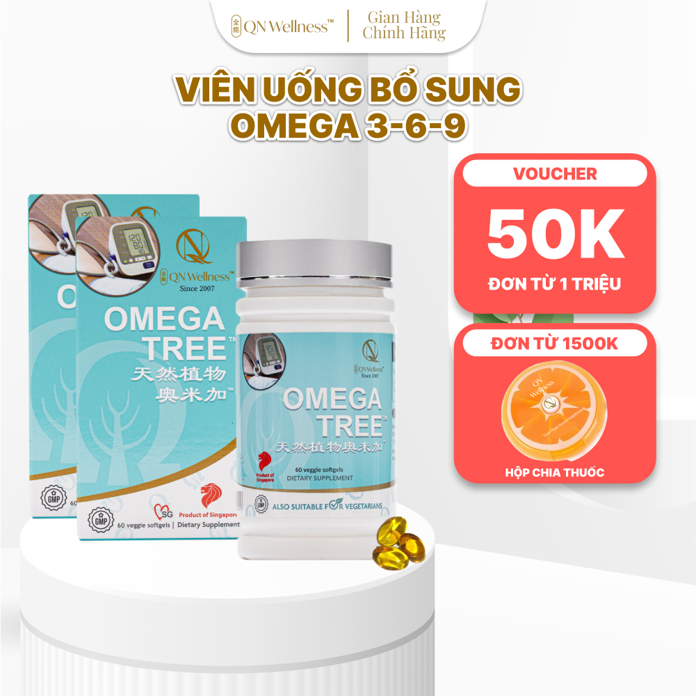 Combo Ưu Đãi Viên Uống Omega-3 Thực Vật Omega Tree QN Wellness Thuần Chay Chiết Xuất Từ Dầu Hạt Lanh, Hỗ Trợ Sức Khỏe Tim Mạch & Làn Da - Hộp 60 Viên x 2